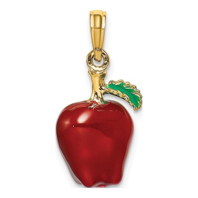 14K Yellow Gold 3D Red Apple Enamel Charm