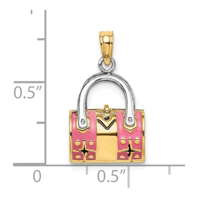 14K Yellow Gold Pink Enamel Handbag That Opens Charm – view 4