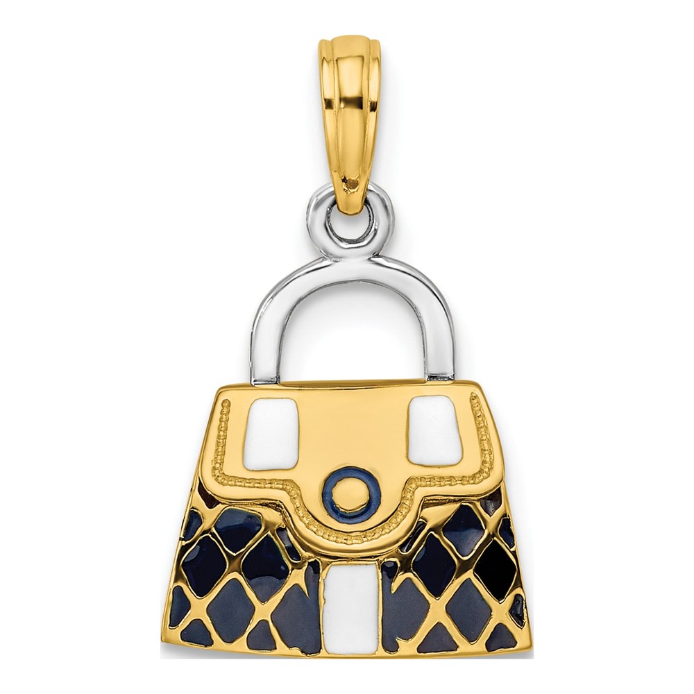 14K Yellow Gold 3D Black Enamel Handbag Charm