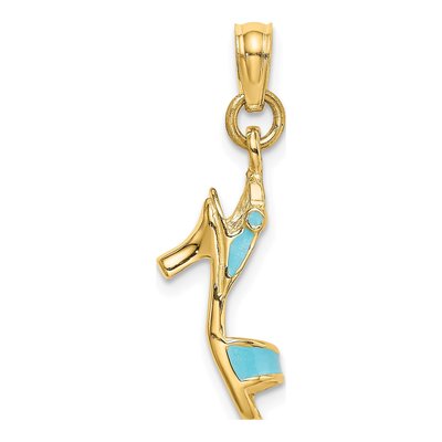 14K Yellow Gold Aqua Enamel High Heel Charm