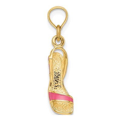 14K Yellow Gold Pink Enamel High Heel Pendant – view 3