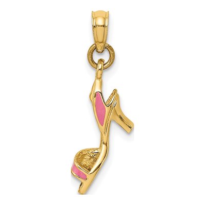 14K Yellow Gold Pink Enamel High Heel Pendant – view 4