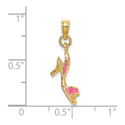 14K Yellow Gold Pink Enamel High Heel Pendant – view 5