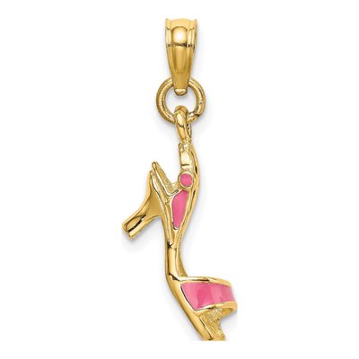 14K Yellow Gold Pink Enamel High Heel Pendant
