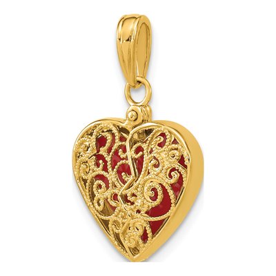 14K Yellow Gold Red Enamel Reversible Heart Charm – view 5