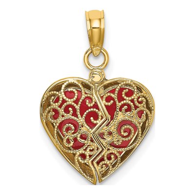 14K Yellow Gold Red Enamel Reversible Heart Charm