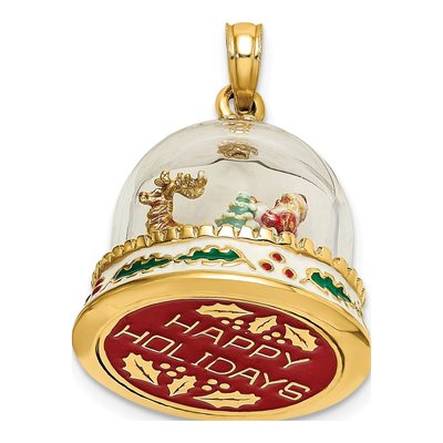 14K Yellow Gold Happy Holidays Snow Globe Charm – view 6