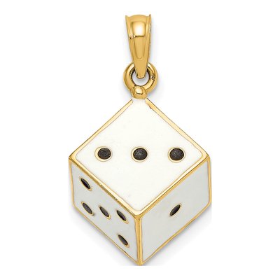 14K Yellow Gold 3-D Enamel Dice Charm