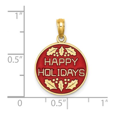 14K Yellow Gold Happy Holidays Holly Disc Charm – view 4