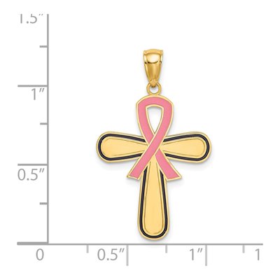 14K Yellow Gold Pink Enamel Awareness Cross Pendant – view 4