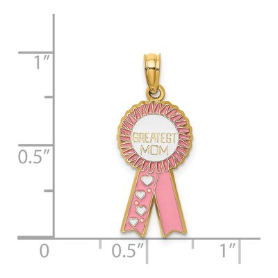 14K Yellow Gold Greatest MOM Pink Ribbon Charm – view 4