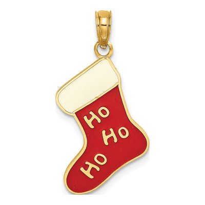 14K Yellow Gold Enamel Christmas Stocking Charm