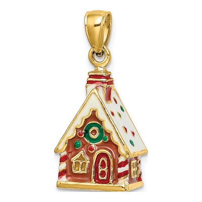 14K Yellow Gold 3-D Enamel Gingerbread House Charm – view 3