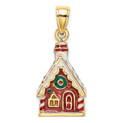 14K Yellow Gold 3-D Enamel Gingerbread House Charm – view 6