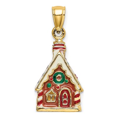 14K Yellow Gold 3-D Enamel Gingerbread House Charm