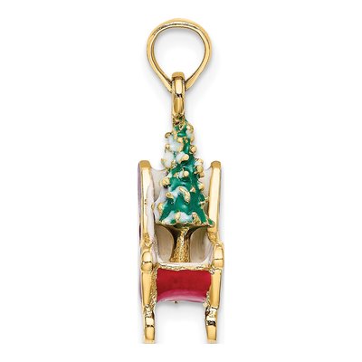 14K Yellow Gold Enameled Sleigh Tree Charm – view 3