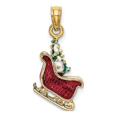 14K Yellow Gold Enameled Sleigh Tree Charm – view 5