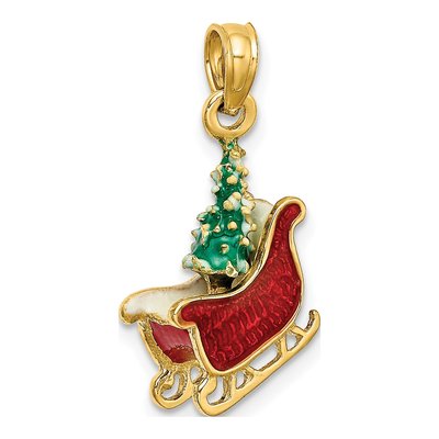 14K Yellow Gold Enameled Sleigh Tree Charm – view 6