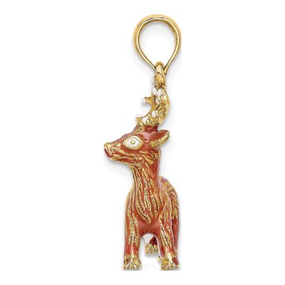 14K Yellow Gold 3D Red-Nosed Reindeer Charm – view 3
