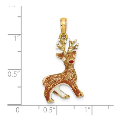 14K Yellow Gold 3D Red-Nosed Reindeer Charm – view 4