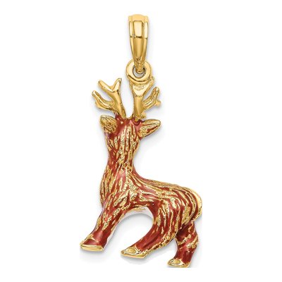 14K Yellow Gold 3D Red-Nosed Reindeer Charm – view 5