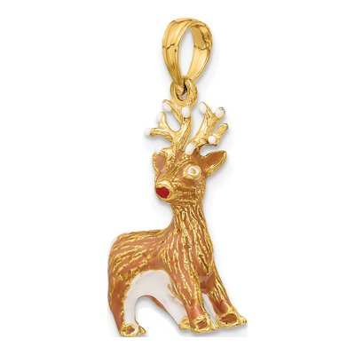 14K Yellow Gold 3D Red-Nosed Reindeer Charm – view 6