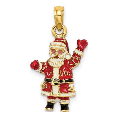 14K Yellow Gold 3D Enameled Santa Charm