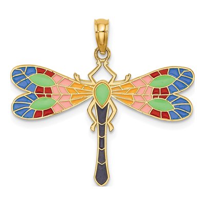 14K Yellow Gold Enamel Dragonfly Pendant