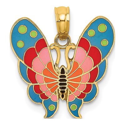 14K Yellow Gold Enameled Butterfly Charm