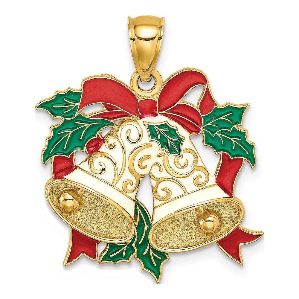 14K Yellow Gold Enamel Holiday Bells Charm