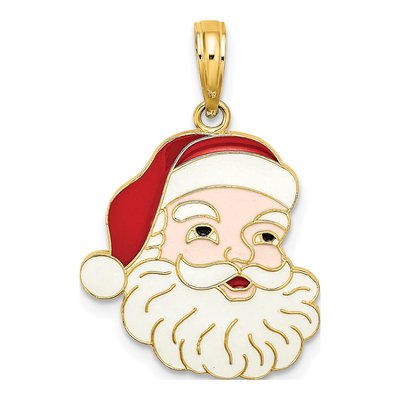 14K Yellow Gold Enameled Santa Face Charm