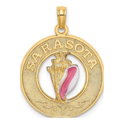 14K Yellow Gold Enamel Conch Shell Charm