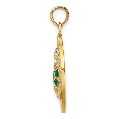 14K Yellow Gold Green Enamel Turtle Circle Charm – view 3