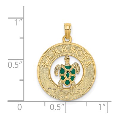 14K Yellow Gold Green Enamel Turtle Circle Charm – view 4