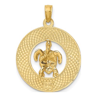 14K Yellow Gold Green Enamel Turtle Circle Charm – view 5