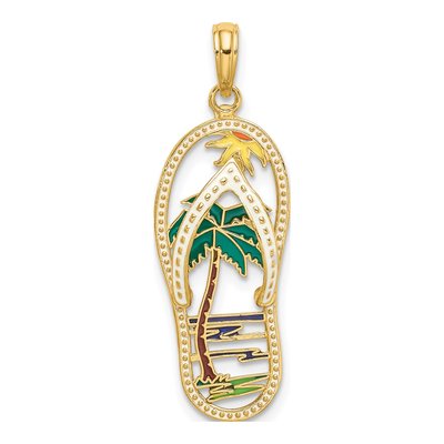 14K Yellow Gold Enameled Flip-Flop Charm