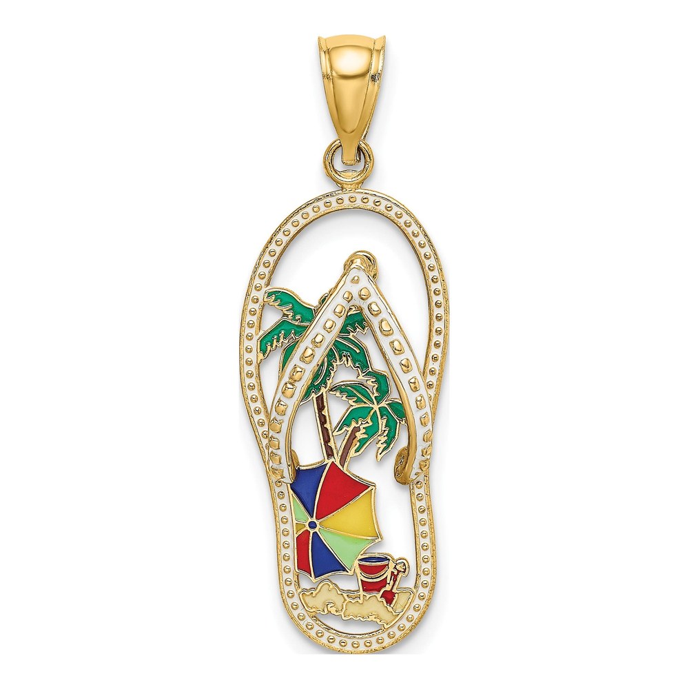 14K Yellow Gold Enameled Flip-Flop Beach Charm