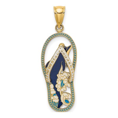 14K Yellow Gold Enamel Dolphin Flip-Flop Charm