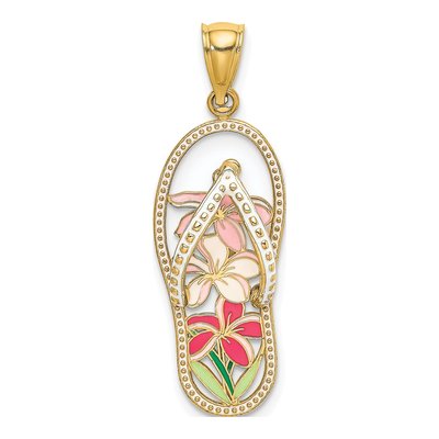 14K Yellow Gold Enamel Flip-Flop Charm