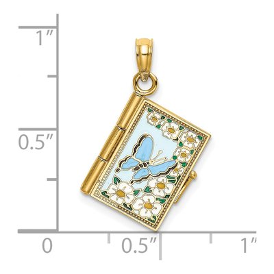 14K Yellow Gold Enamel Butterfly Book Pendant – view 4