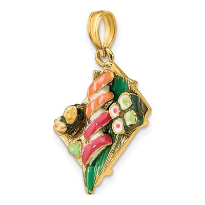 14K Yellow Gold 3D Enameled Sushi Pendant – view 5