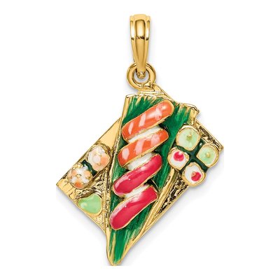 14K Yellow Gold 3D Enameled Sushi Pendant