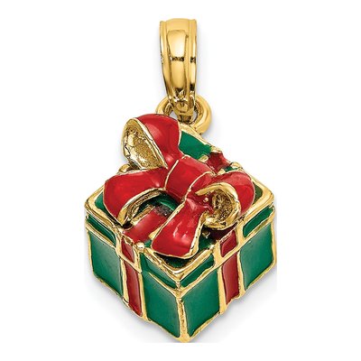 14K Yellow Gold 3-D Enameled Green Box Charm – view 3