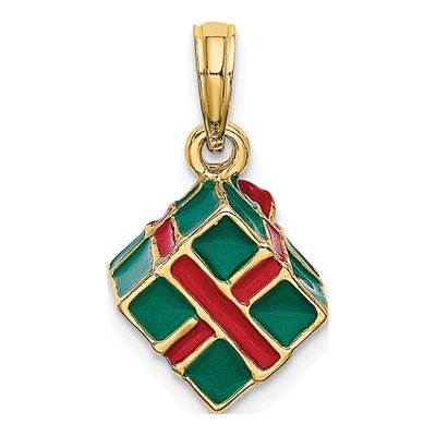 14K Yellow Gold 3-D Enameled Green Box Charm – view 5
