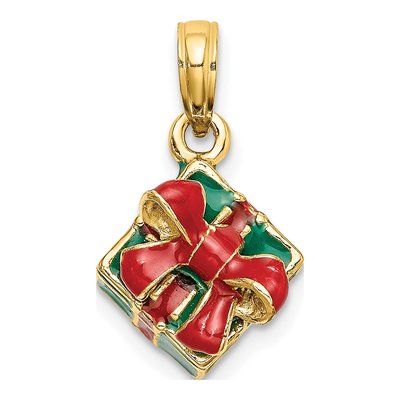 14K Yellow Gold 3-D Enameled Green Box Charm