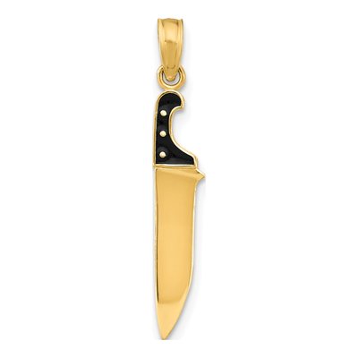 14K Yellow Gold Black Enamel Butcher Knife Charm