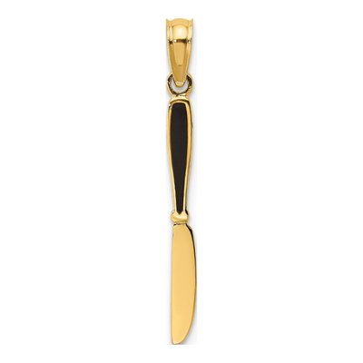14K Yellow Gold 3D Black Enamel Knife Charm