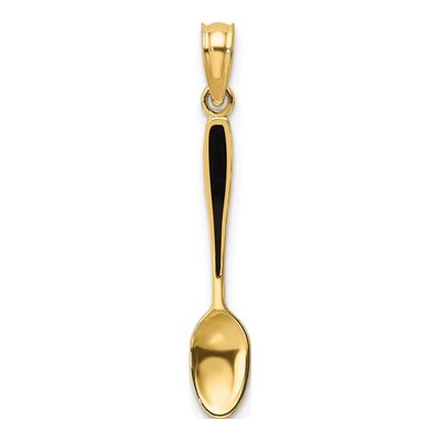 14K Yellow Gold Black Enameled Spoon Charm