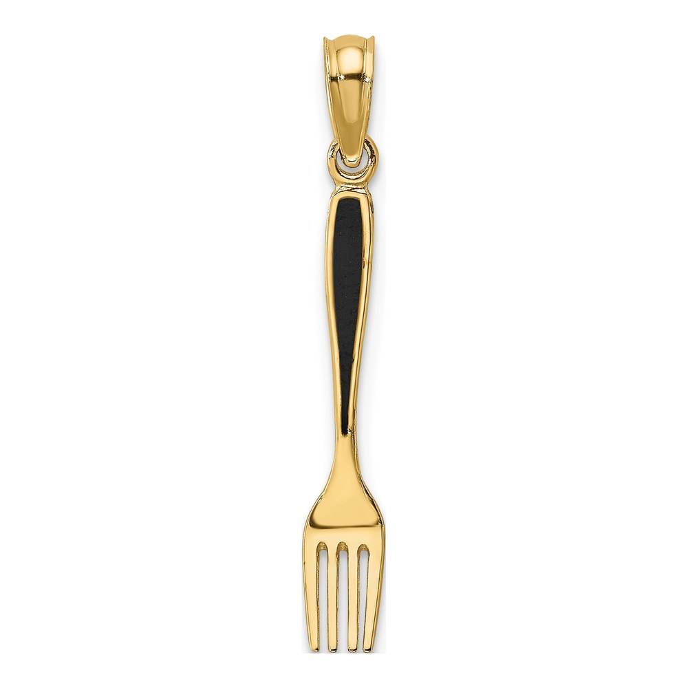 14K Yellow Gold Black Enamel Table Fork Pendant