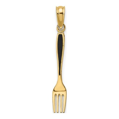 14K Yellow Gold Black Enamel Table Fork Pendant
